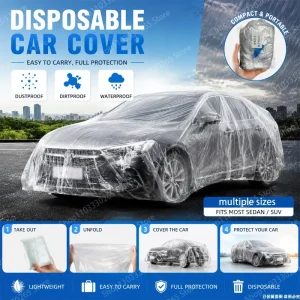 Disposable Clear Car Cover – Transparent, Dustproof, Water-Resistant, Single-Use Protection for All Cars
