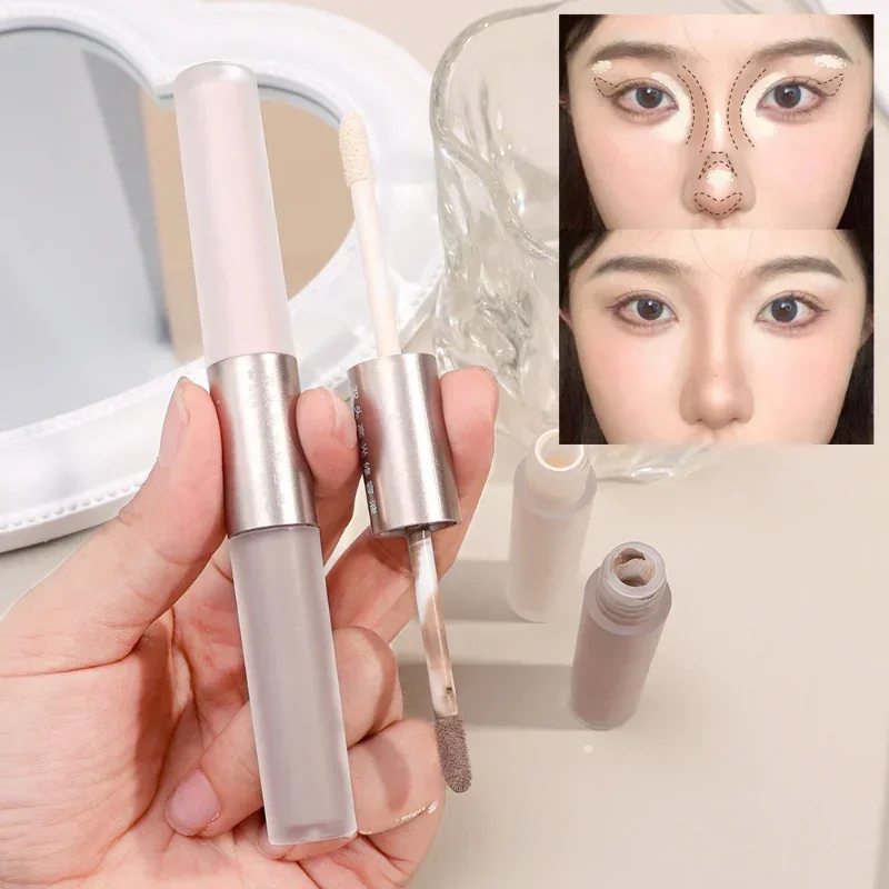Double Head Face Contouring Stick 2 in 1 High Gloss Grey Brown Matte Nose Shadow Cream Brighten Highlighter Face Bronzer Makeup - Image 5