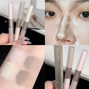 Double Head Face Contouring Stick 2 in 1 High Gloss Grey Brown Matte Nose Shadow Cream Brighten Highlighter Face Bronzer Makeup