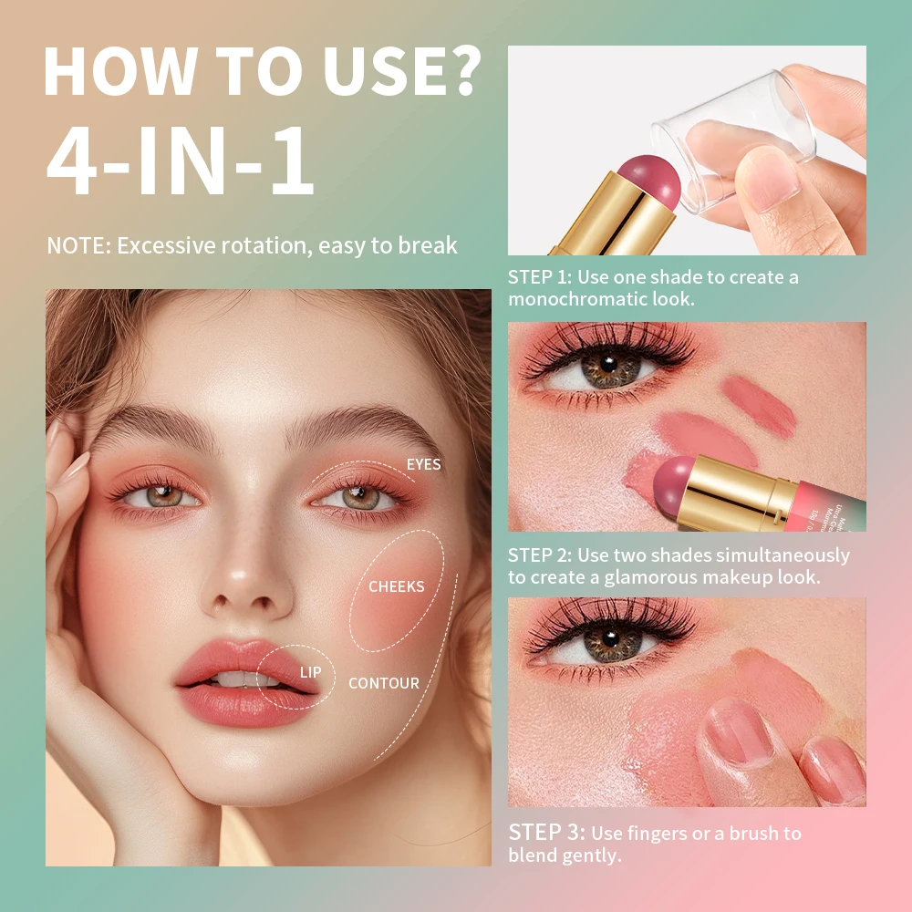 Double-Headed Bronzer Blush Stick Butter Glow & Go Multiuse Stick for Cheeks Contours Eyes Lips Blush Matte Light Glossy Bronze - Image 5