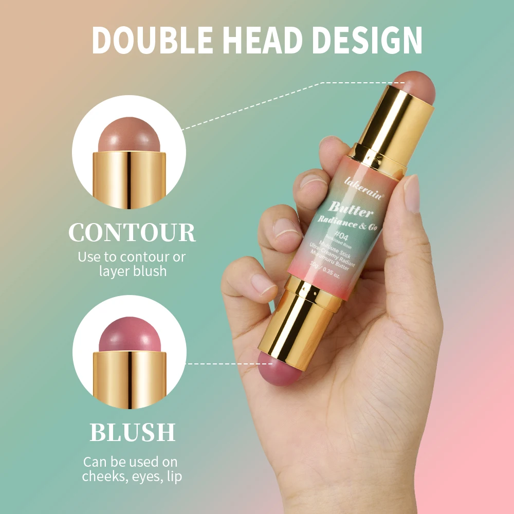 Double-Headed Bronzer Blush Stick Butter Glow & Go Multiuse Stick for Cheeks Contours Eyes Lips Blush Matte Light Glossy Bronze - Image 3