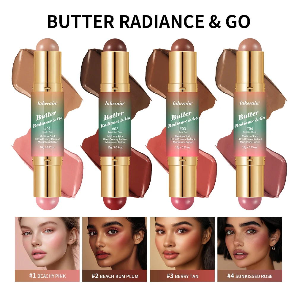 Double-Headed Bronzer Blush Stick Butter Glow & Go Multiuse Stick for Cheeks Contours Eyes Lips Blush Matte Light Glossy Bronze - Image 6