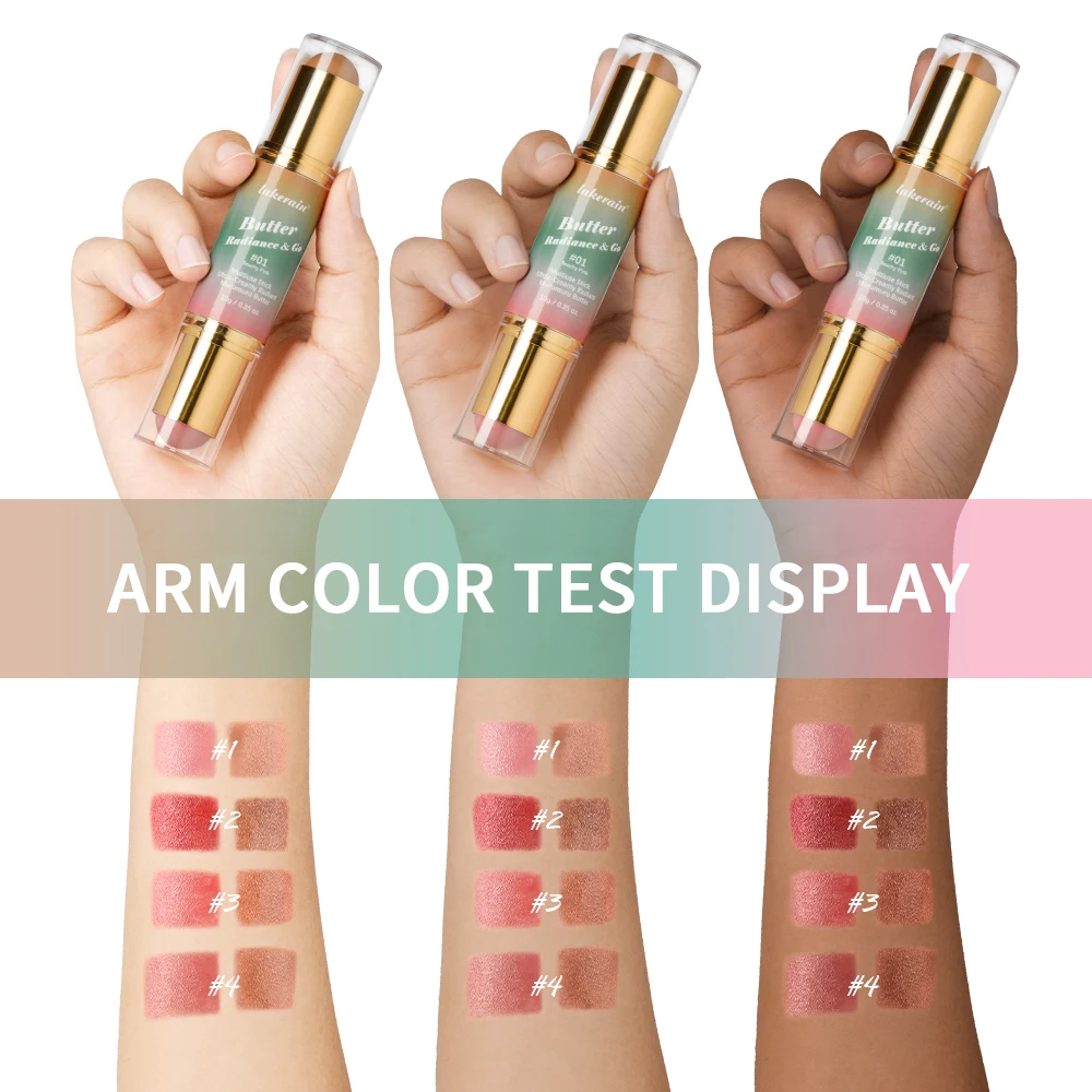 Double-Headed Bronzer Blush Stick Butter Glow & Go Multiuse Stick for Cheeks Contours Eyes Lips Blush Matte Light Glossy Bronze - Image 4