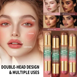 Double-Headed Bronzer Blush Stick Butter Glow & Go Multiuse Stick for Cheeks Contours Eyes Lips Blush Matte Light Glossy Bronze