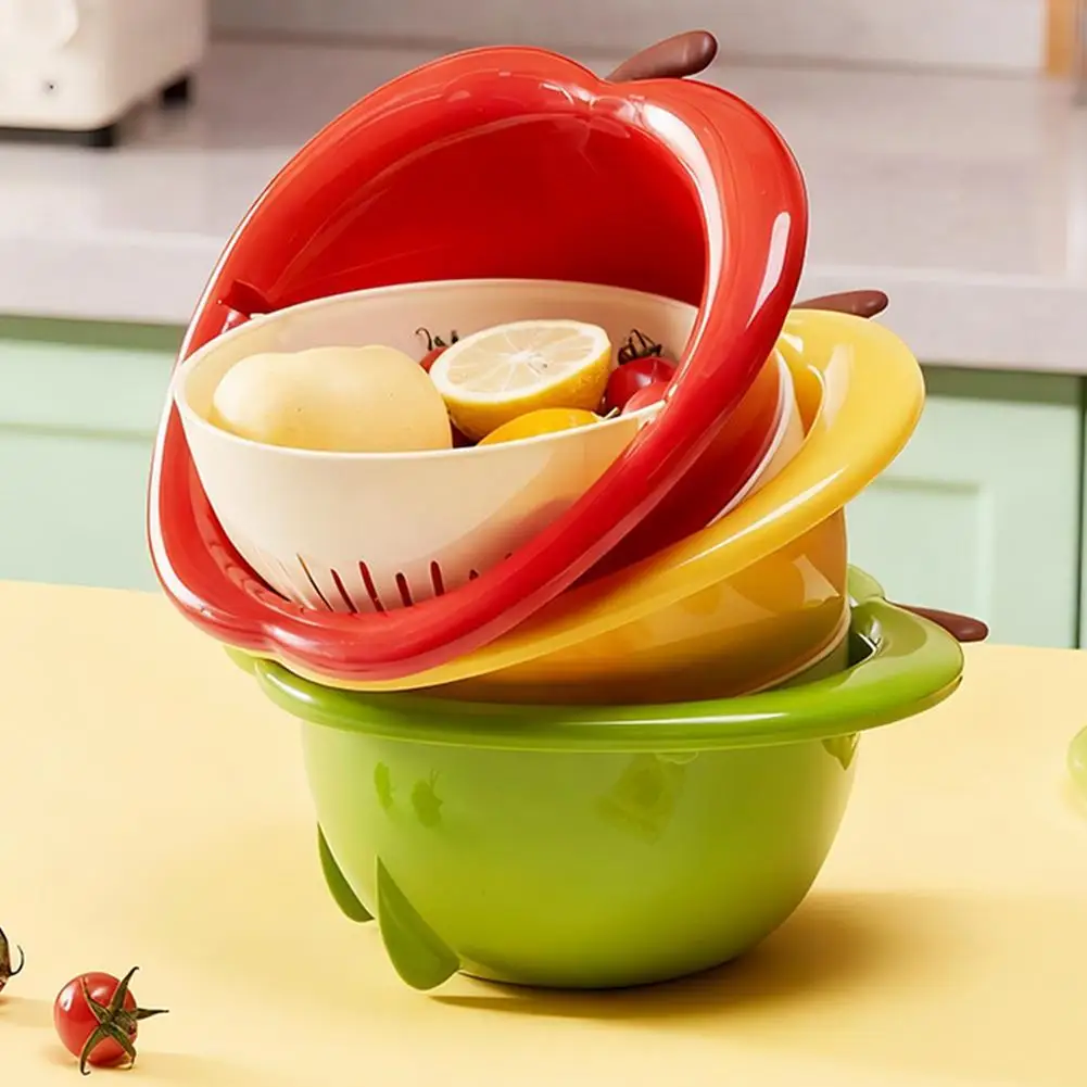 Double Layer Vegetable Drain Basket Large Capacity Creative Food Storage Container Multifunctional Cute Vegetable Fruit Strainer