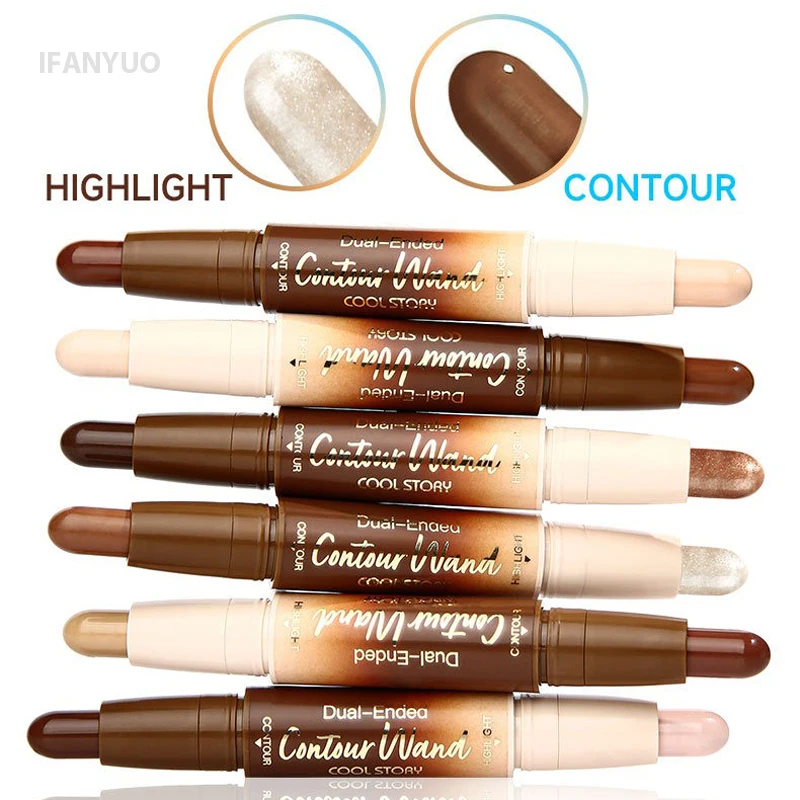 Dual-Ended Bronzer Contour Stick 2 In 1 Smooth Cream Nose Shadow Concealer Pen V Face Brighten Highlight Face Shaping Makeup - Image 4