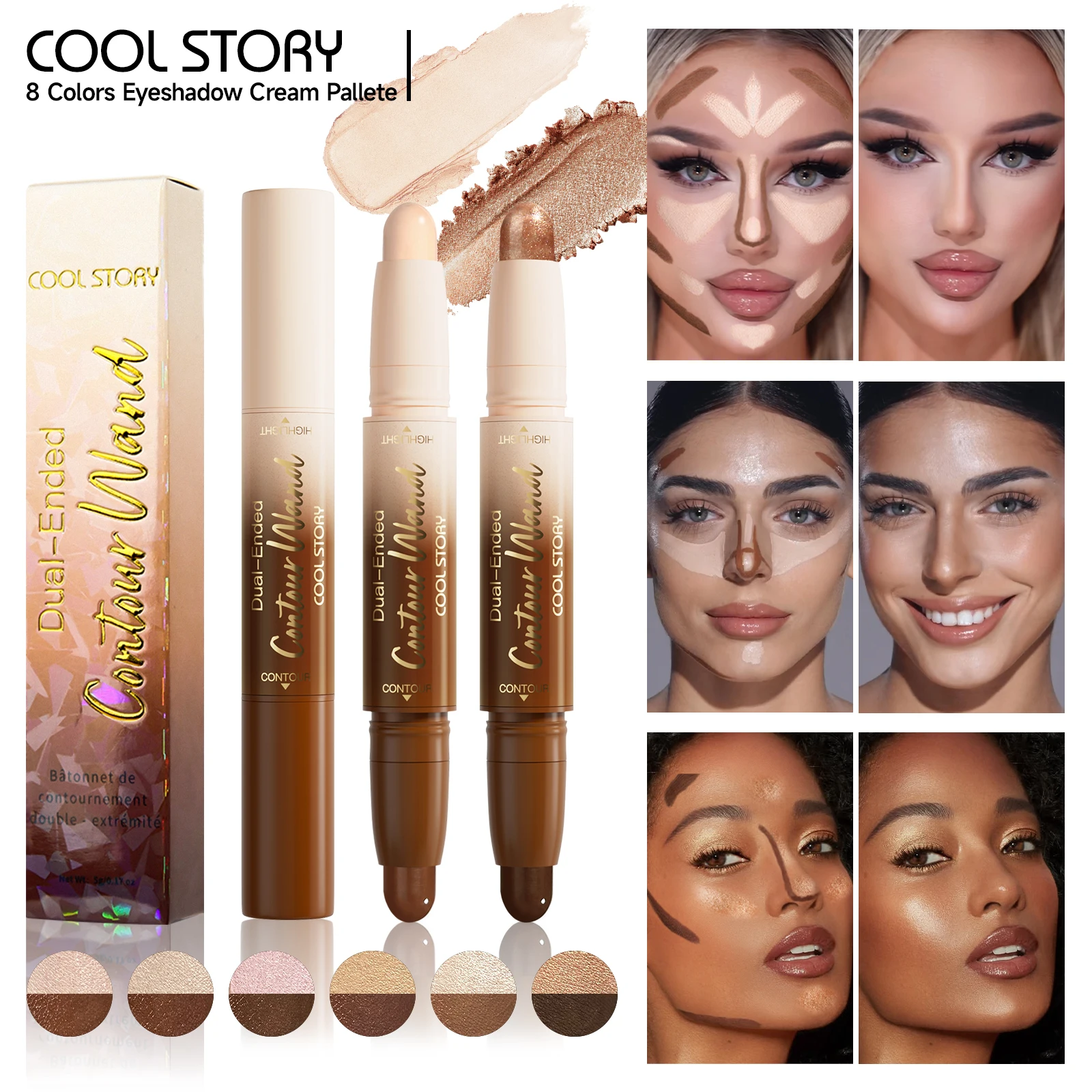 Dual-Ended Bronzer Contour Stick 2 In 1 Smooth Cream Nose Shadow Concealer Pen V Face Brighten Highlight Face Shaping Makeup - Image 3