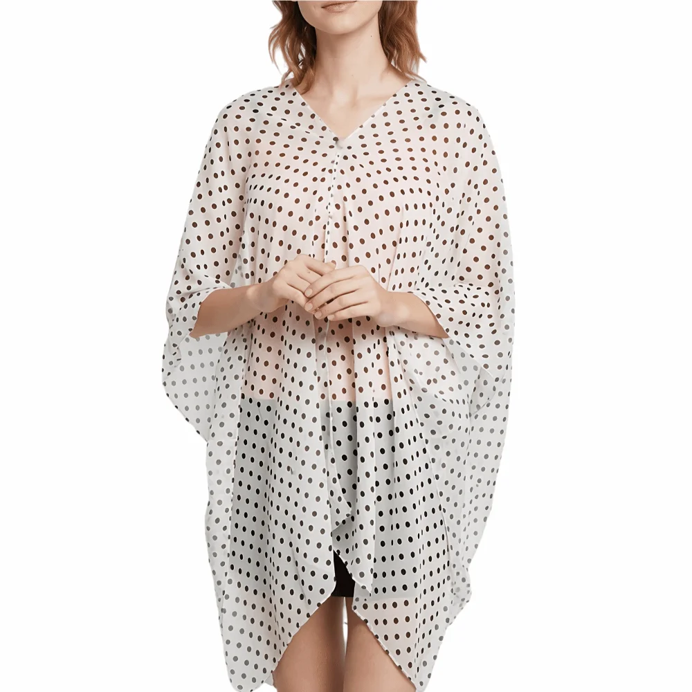 Elegant Mesh Transparent Sunscreen Cover-up Elegant Polka Dot Pullover Cover Shirt Loose Fit Cloak Beach Cover-Up Women - Image 4