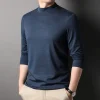 Fashion Stylish Men's Tops Turtleneck Solid for Layering Oversized modal T-Shirt Spring Autumn Classic Workwear Casual Tshirt