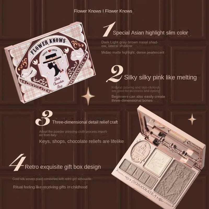 Flower Knows Chocolate Wonder-Shop Highlighter Contour Powder Face Palette for Women Bronzer Illuminator Original Highend Makeup - Image 3