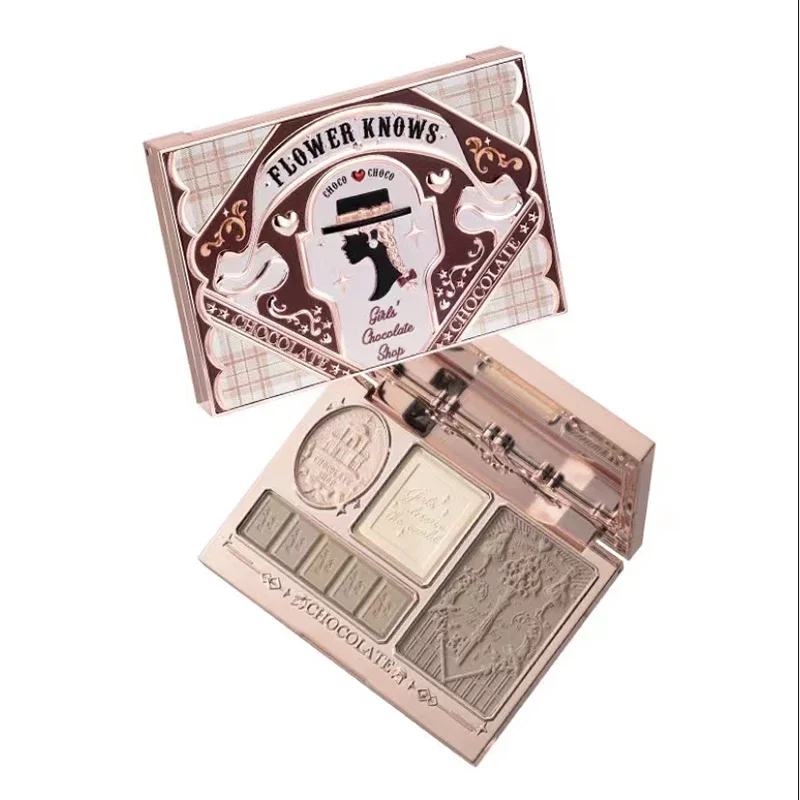Flower Knows Chocolate Wonder-Shop Highlighter Contour Powder Face Palette for Women Bronzer Illuminator Original Highend Makeup