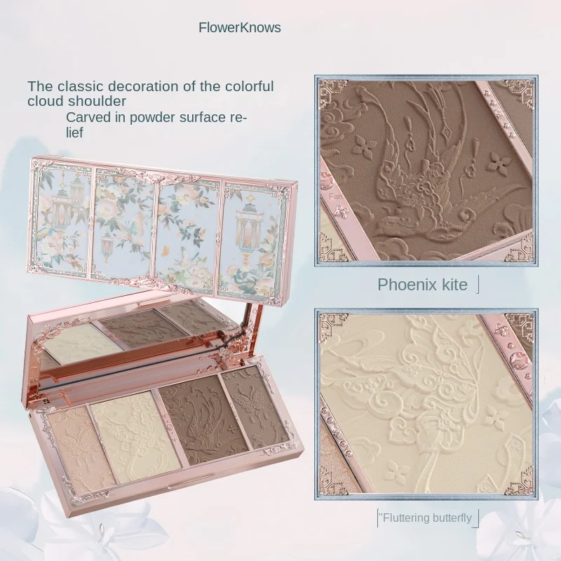 Flowerknows Makeup Butterfly Bronzers Embossed Highlighters&Contour Palette Face Powder Iluminador Contouring Cream Make Up - Image 2