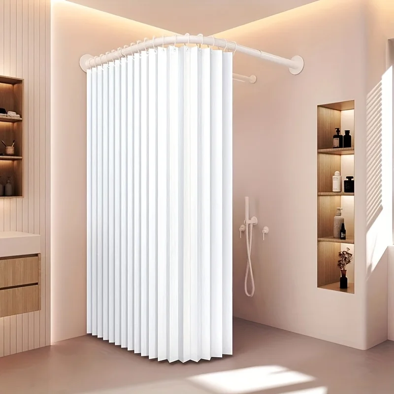 Foldable Magnetic Shower Curtain Waterproof Bathroom Curtain Privacy Shower Curtain Bathtub Curtain for Home Rental Bathroom - Image 3