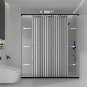 Foldable Magnetic Shower Curtain Waterproof Privacy Bathroom Curtain for Home Hotel Dorm Modern Stylish Decor Use