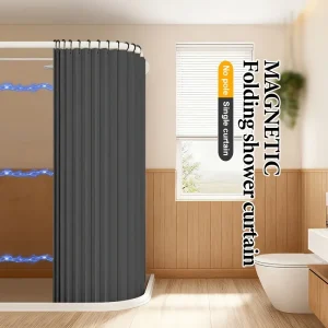 Foldable Magnetic Shower Curtain Waterproof Privacy Bathroom Curtain for Home Rental Bathroom Stylish Decor