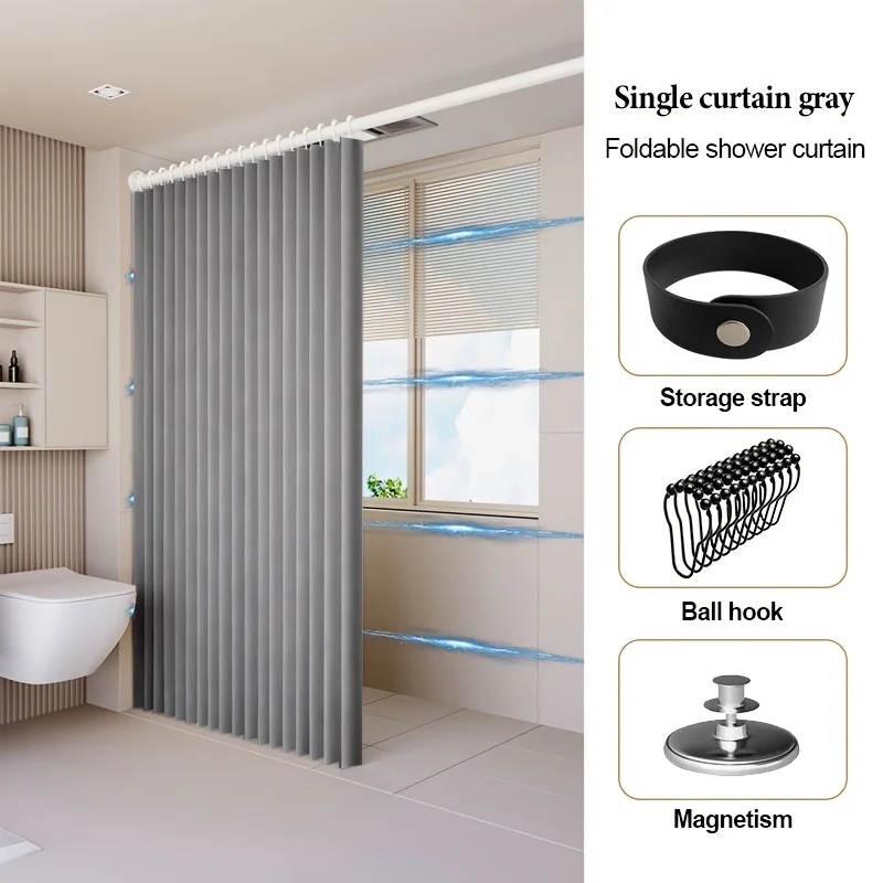 Foldable Magnetic Shower Curtain Waterproof Privacy Bathroom Curtain for Home Rental Bathroom Stylish Decor - Image 6