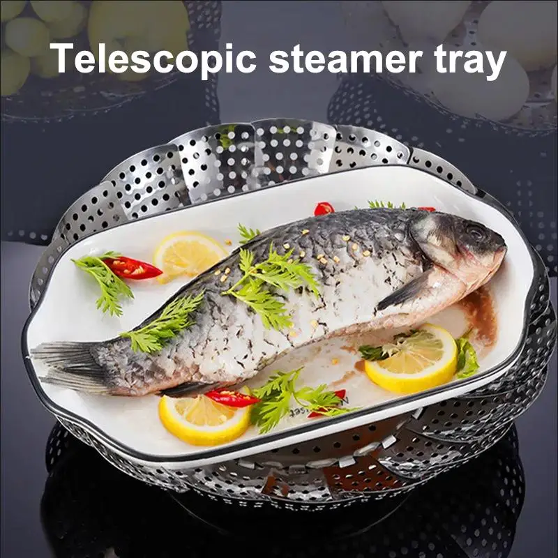 Folding Stainless Food Steamer Vegetable Fruit Food Basket Mesh Steamer Rack Cookware Utensils For Cooking Steam - Image 2