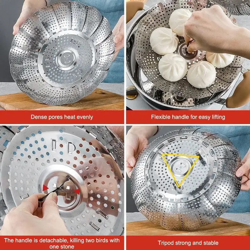 Folding Stainless Food Steamer Vegetable Fruit Food Basket Mesh Steamer Rack Cookware Utensils For Cooking Steam - Image 3