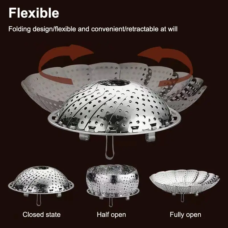 Folding Stainless Food Steamer Vegetable Fruit Food Basket Mesh Steamer Rack Cookware Utensils For Cooking Steam - Image 4