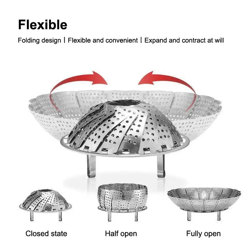 Folding Stainless Food Steamer Vegetable Fruit Food Basket Mesh Steamer Rack Cookware Utensils For Cooking Steam