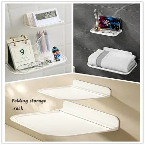 Folding Wall Mounted Shelf Saving Space Foldable Storage Rack Punch-Free Phone Holder Wifi Router Storage Tray BathroomOrganizer