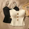 French Style Women's Knitted Tops Spaghetti Strap Cross-knit Knitting Camisole Vest White Black Sleeveless Sleeveless T Shirt