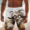 Funny Animal Face 3d Print Mens Beach Shorts Quick Dry Drawstring Elastic Waist Swim Trunks Goat Duck Cat Graphic Cartoon Shorts