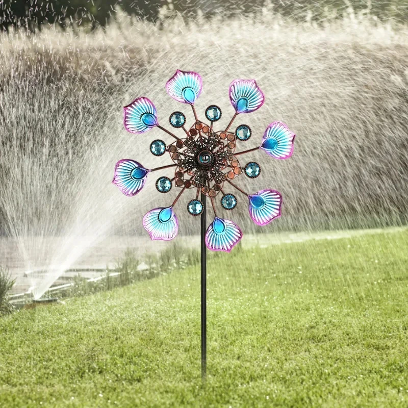 Garden Metal Ornament Best-Selling Peacock Tail Insert Windmill for Courtyard, Garden, and Rustic Decor, Iron Wind Spinner - Image 2