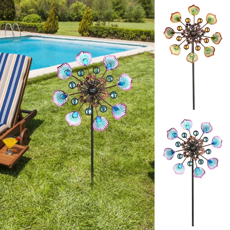 Garden Metal Ornament Best-Selling Peacock Tail Insert Windmill for Courtyard, Garden, and Rustic Decor, Iron Wind Spinner - Image 3
