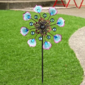 Garden Metal Ornament Best-Selling Peacock Tail Insert Windmill for Courtyard, Garden, and Rustic Decor, Iron Wind Spinner