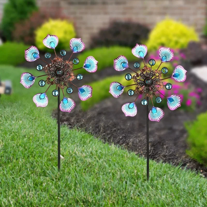 Garden Metal Ornament Best-Selling Peacock Tail Insert Windmill for Courtyard, Garden, and Rustic Decor, Iron Wind Spinner - Image 4