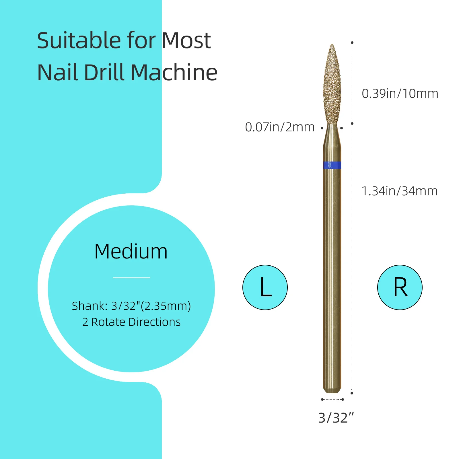 HYTOOS Gold Cuticle Clean Diamond Nail Drill Bits for Dead Skin Pro Russian Cuticle Burr Nail Prep Tool for Manicure Technicians - Image 3