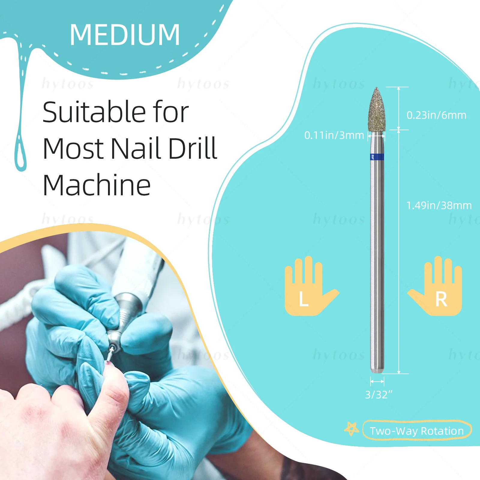 HYTOOS Sharp Conical Diamond Nail Drill Bits 3/32'' Safety Under Nail Cleaner Cuticle Dead Skin Remover Manicure Tool - Image 4