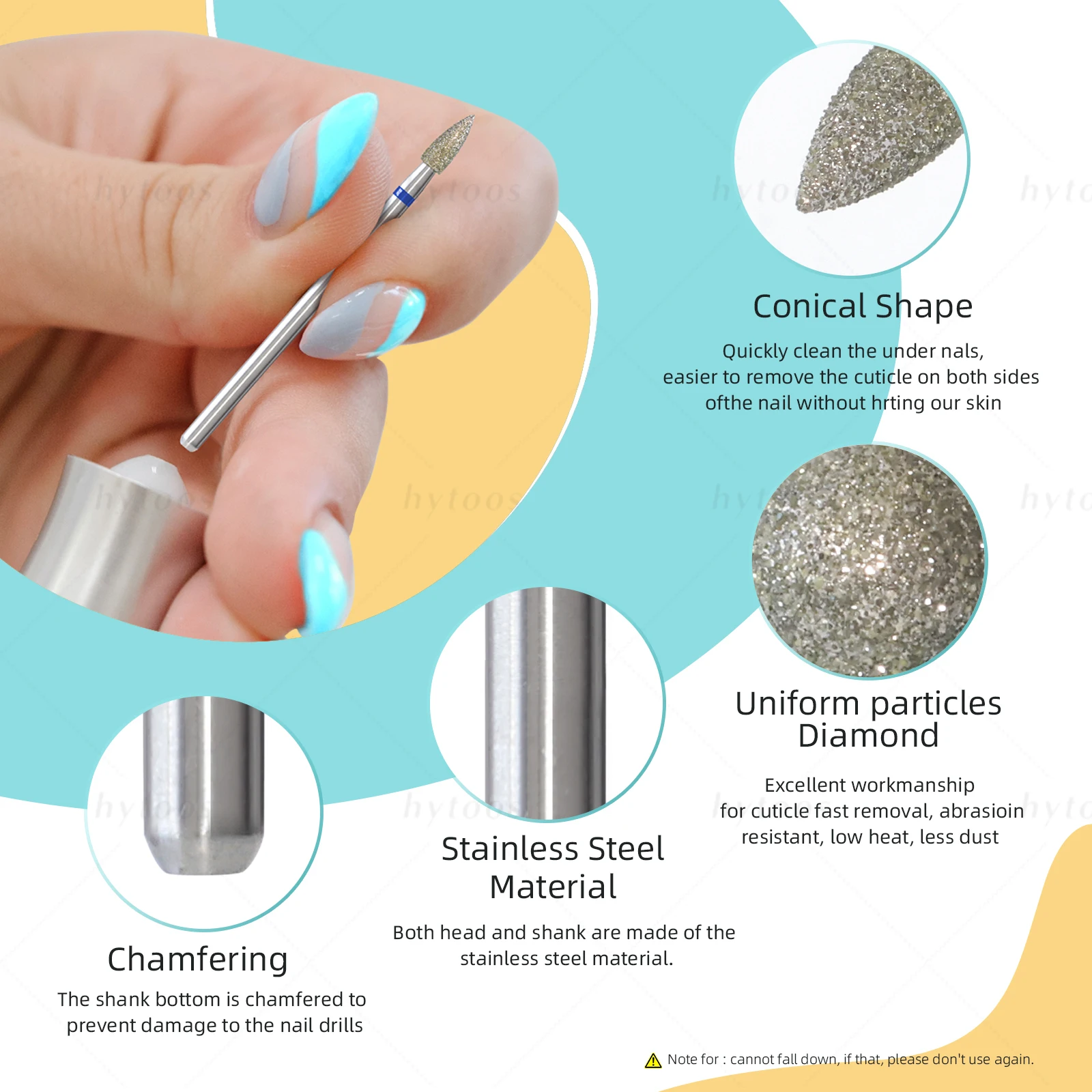 HYTOOS Sharp Conical Diamond Nail Drill Bits 3/32'' Safety Under Nail Cleaner Cuticle Dead Skin Remover Manicure Tool - Image 5