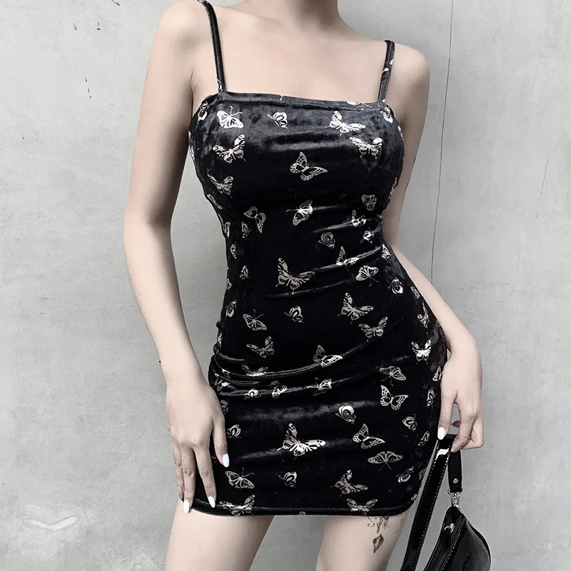 Harajuku Black Dress Women Gothic Spaghetti Strap Backless Off Shoulder Dresses Female Fashion Casual Print Sexy Dress - Image 3