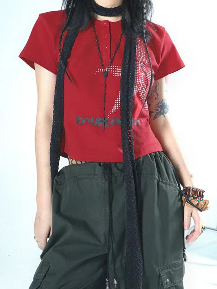 Harajuku Crop Top Japanese Style Star Pattern Round Neck Short Sleeve T Shirts Graphic Tee y2k Women Clothes Streetwear - Image 5