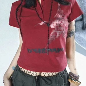 Harajuku Crop Top Japanese Style Star Pattern Round Neck Short Sleeve T Shirts Graphic Tee y2k Women Clothes Streetwear