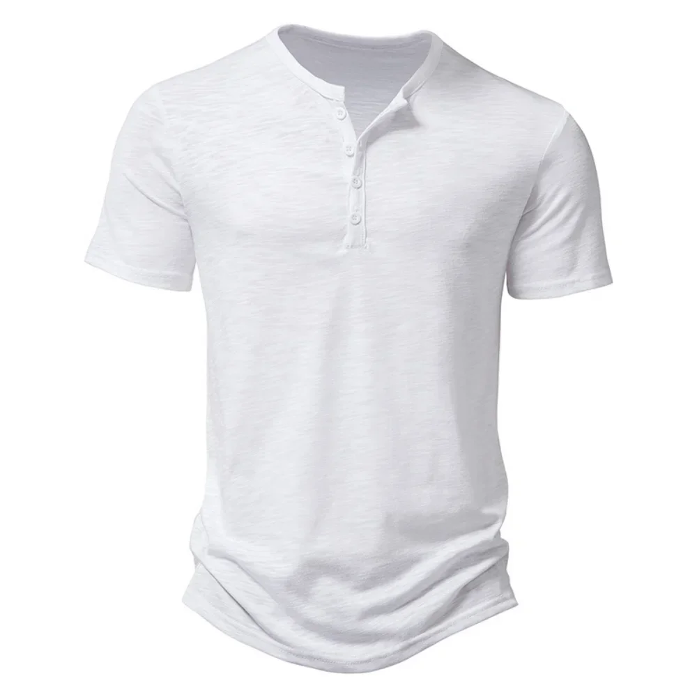 Henley Collar Summer Men Casual Solid Color Short Sleeve T Shirt for Men Polo men High Quality Mens T Shirts - Image 4