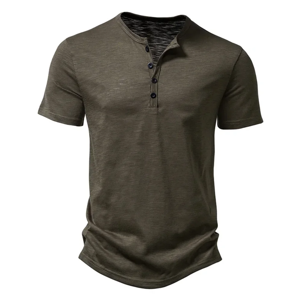 Henley Collar Summer Men Casual Solid Color Short Sleeve T Shirt for Men Polo men High Quality Mens T Shirts - Image 3