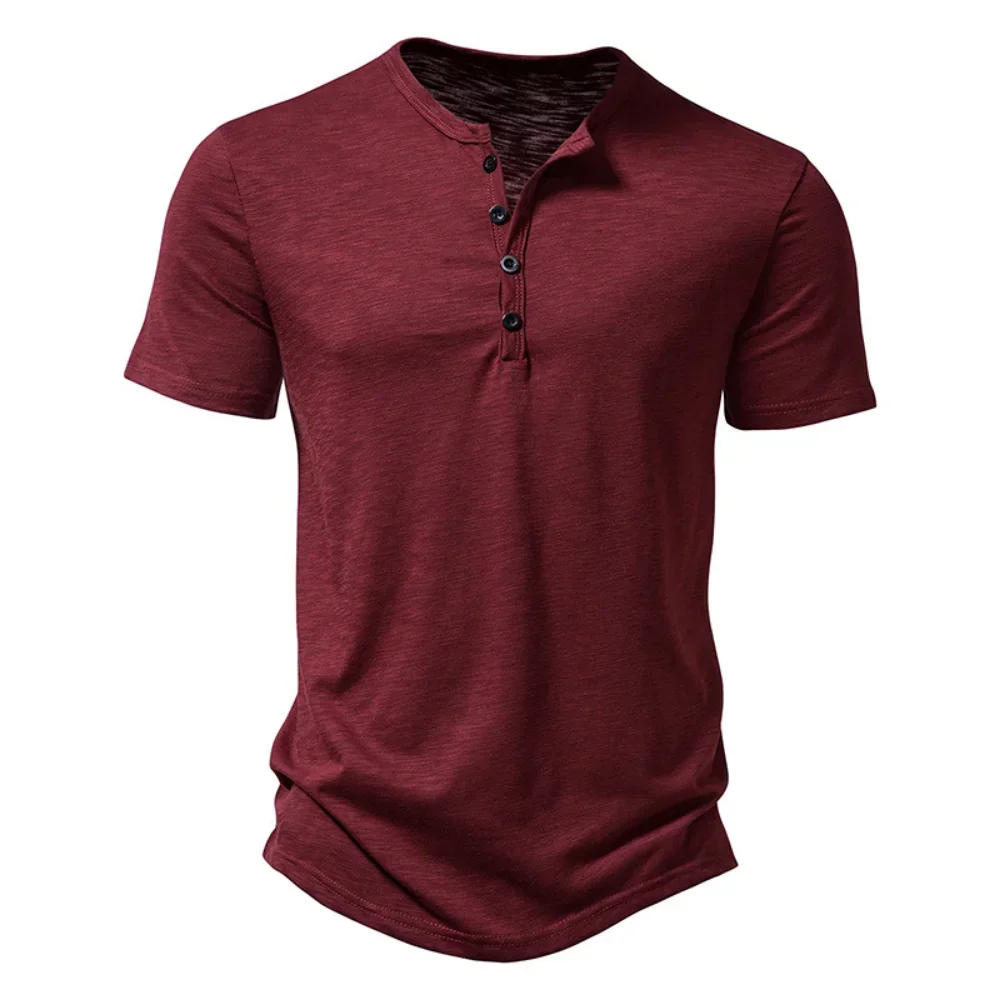 Henley Collar Summer Men Casual Solid Color Short Sleeve T Shirt for Men Polo men High Quality Mens T Shirts - Image 5