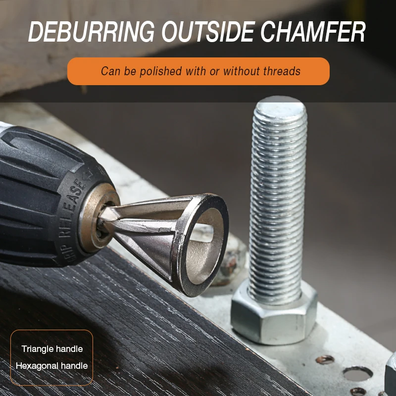 Hex/Triangle Handle 3-Blade External Chamfer Tool,Fast Deburring Drill Bit Accessory for Stainless Steel,Copper & Screw Trimming - Image 3
