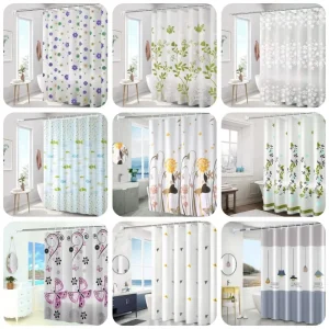 High Quality Mildew Proof Shower Curtain with 12 Hook Waterproof Bathroom Curtain PEVA Extra Long Printed Shower Curtain
