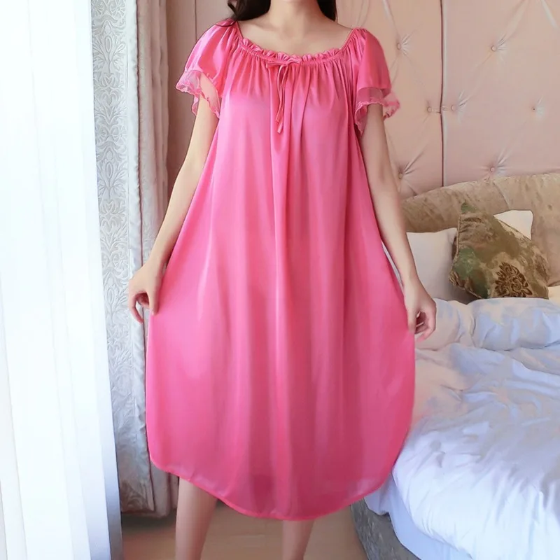 Ice Silk Lace Long Sleepwear V-neck Sleepwear Set Nightdress Homewear Nightwear Pyjamas Female Nightgown Loose Plus Size - Image 3