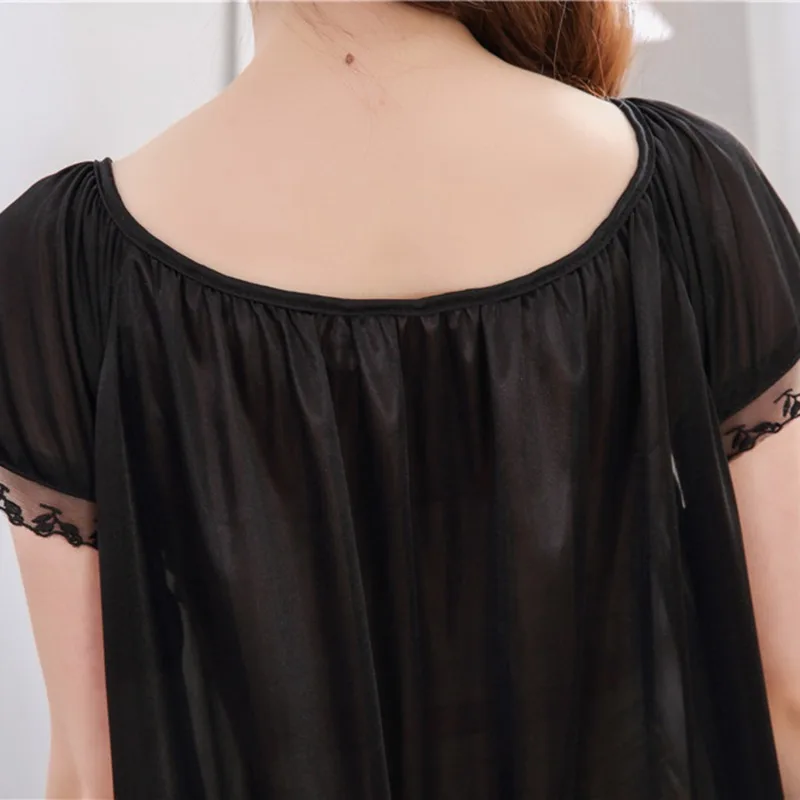 Ice Silk Lace Long Sleepwear V-neck Sleepwear Set Nightdress Homewear Nightwear Pyjamas Female Nightgown Loose Plus Size - Image 6