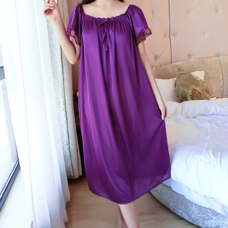 Ice Silk Lace Long Sleepwear V-neck Sleepwear Set Nightdress Homewear Nightwear Pyjamas Female Nightgown Loose Plus Size - Image 4