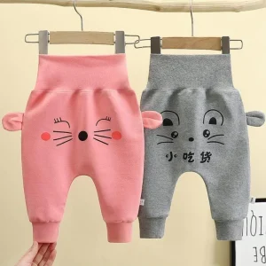 Infant Thickened Cotton Pants Baby Cartoon Print Trousers Autumn Newborn Boys Girls' Big Hip Circumference Pants Clothing 0-3 Y