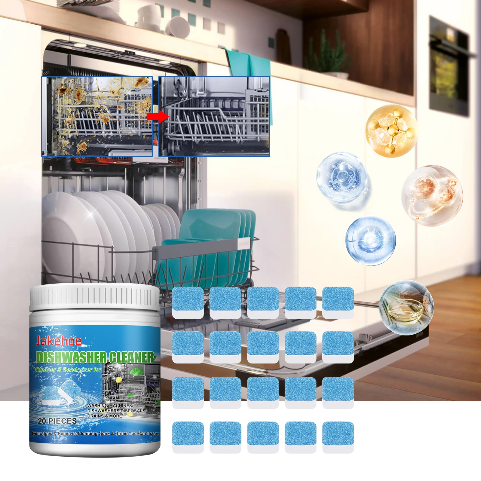 Jakehoe 20pcs Dishwasher Cleaning Effervescent Tablets to Remove Oil and Scale Household Kitchen Dishwasher Cleaning Odor - Image 6