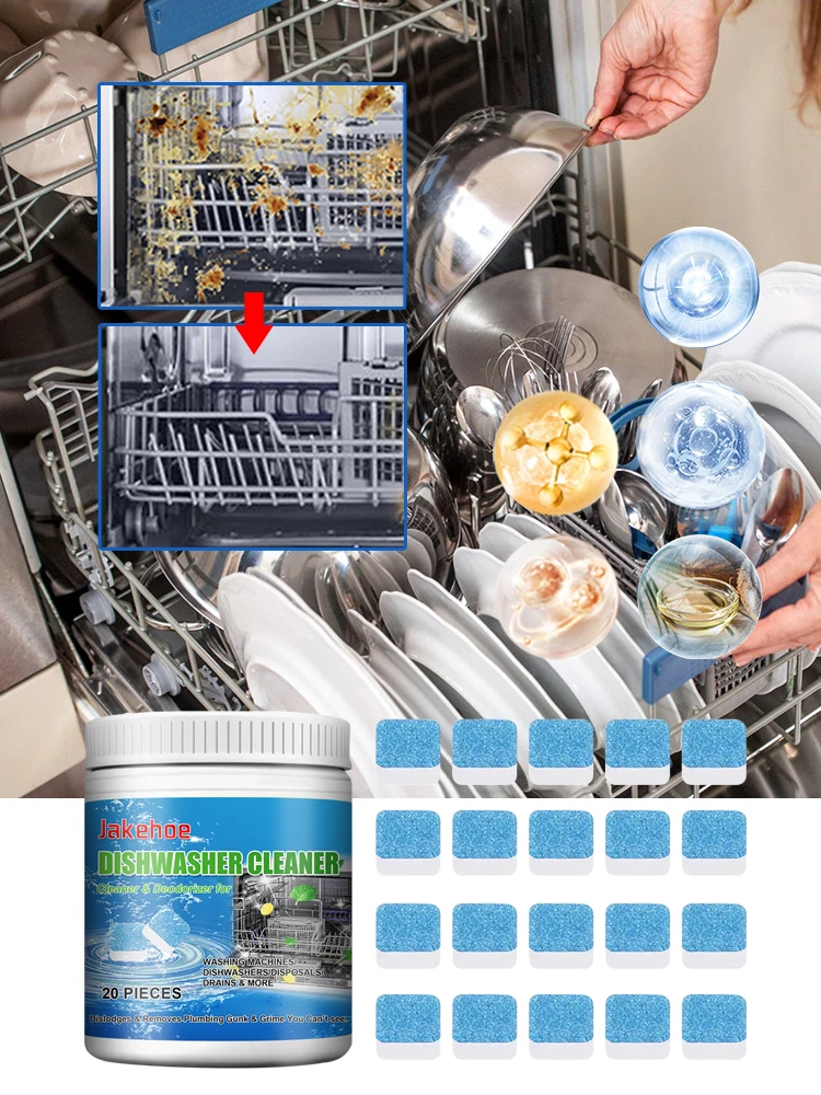 Jakehoe 20pcs Dishwasher Cleaning Effervescent Tablets to Remove Oil and Scale Household Kitchen Dishwasher Cleaning Odor - Image 3