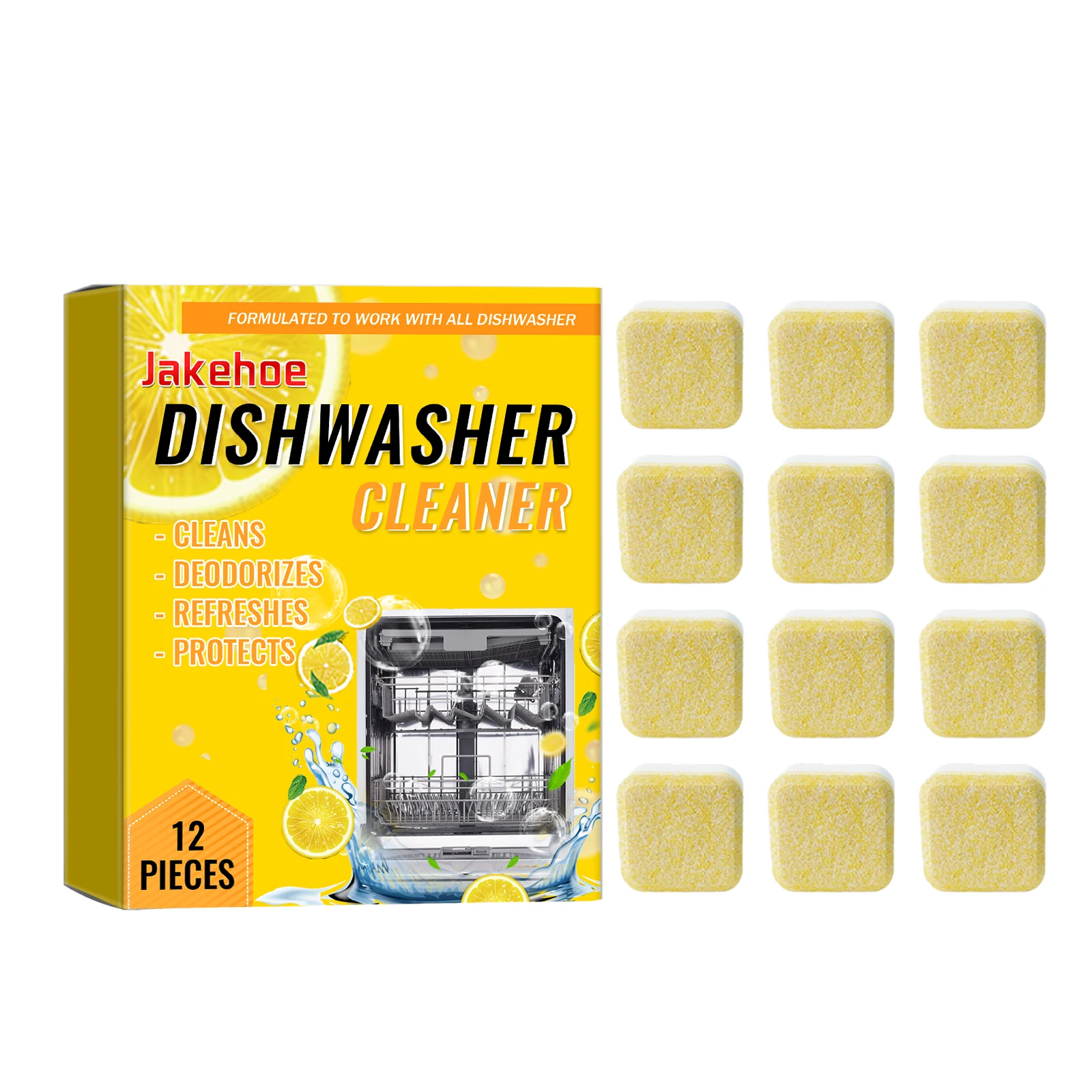 Jakehoe Dishwasher Cleaner, Sewer Deodorizing Tablets, Limescale Remover, Multi-Function 12pcsal Powerful Effervescent Tablets - Image 6