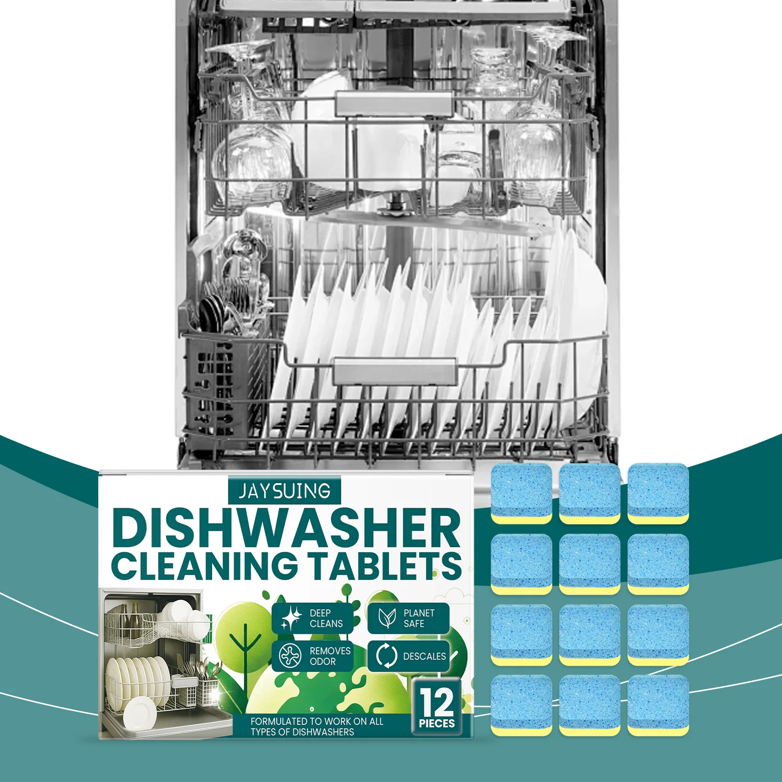 Jaysuing Dishwasher Cleaning Tablets, Gentle Stain Removal Scale Household Kitchen Dishwasher Cleaning Tablets - Image 6